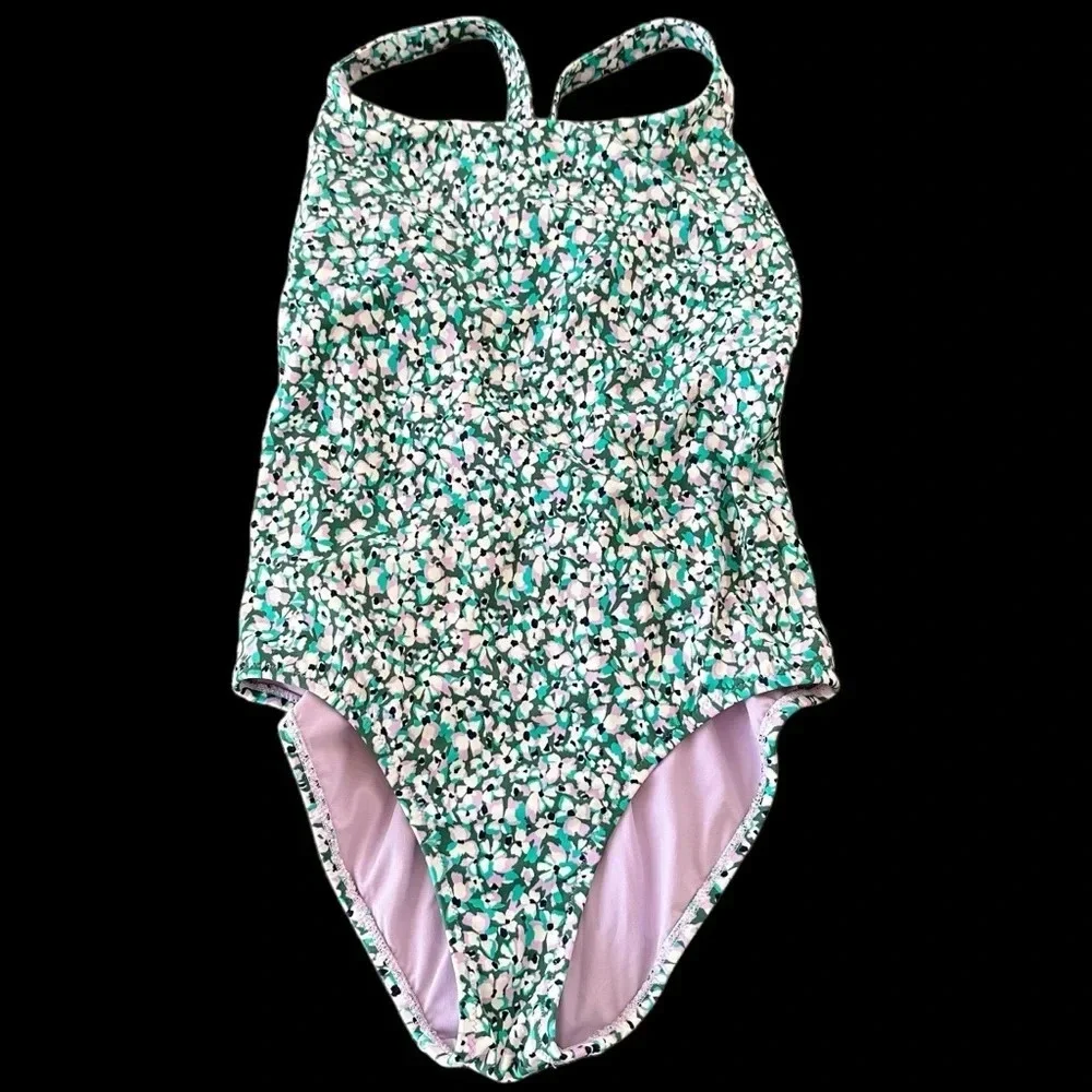 Athleta Womens XXS Hermosa‎ Ditsy Floral One Piece Swimsuit Green Purple Lined